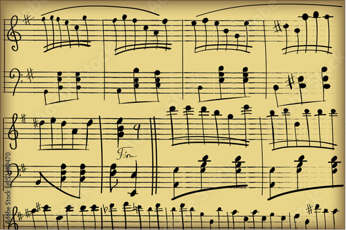 Vintage notes.Ancient musical notation by hand.Hand-written musical notation - vector.Music staff with music notes.Music sheet background.Imitation of an old musical manuscript.