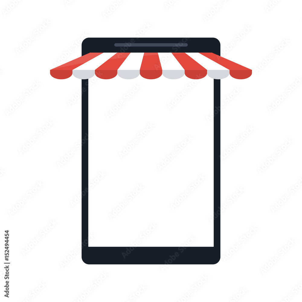 cellphone with store sunshade commerce or online shopping icon image vector illustration design cellphone with store sunshade commerce or online shopping icon image vector illustration design
