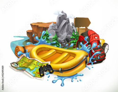 White water rafting. Camping, adventure time vector illustration