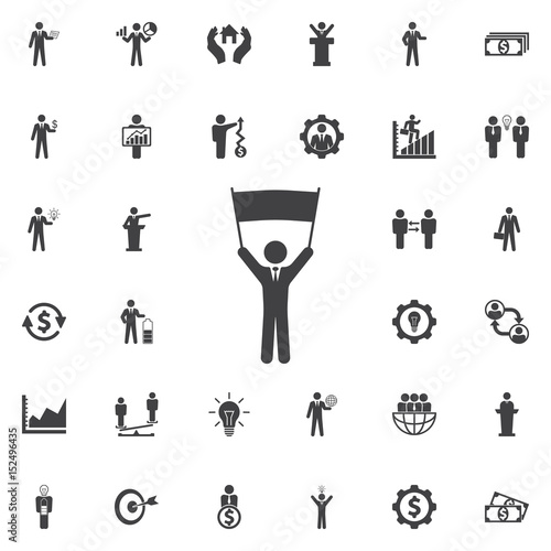 Businessman with poster icon.