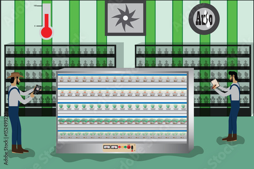 Smart Farm Concept,Automatic plant watering in hydroponics vegetables - Vector