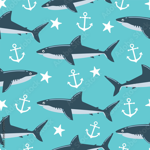 Shark seamless pattern. Can be used for wallpaper  t-shirt pattern  web page background  print  wrapping and much more 