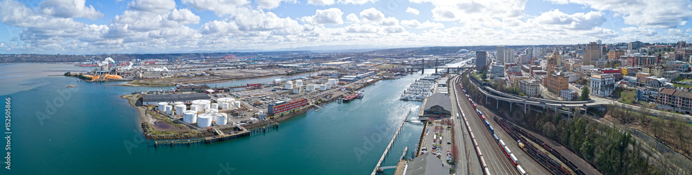 Tacoma, Washington City Foss Waterfront Panoramic View Sunny Weather
