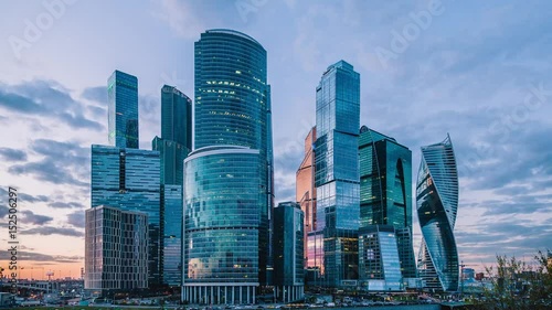 Moscow International Business Center so-called Moscow-City skyscrapers, consist of business, residential and lifestyle clusters. Time lapse. 60 fps 4k.