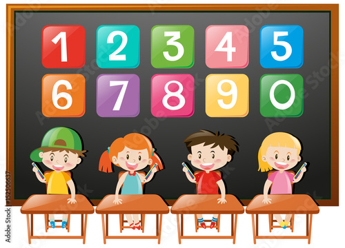 Children in class and numbes on board