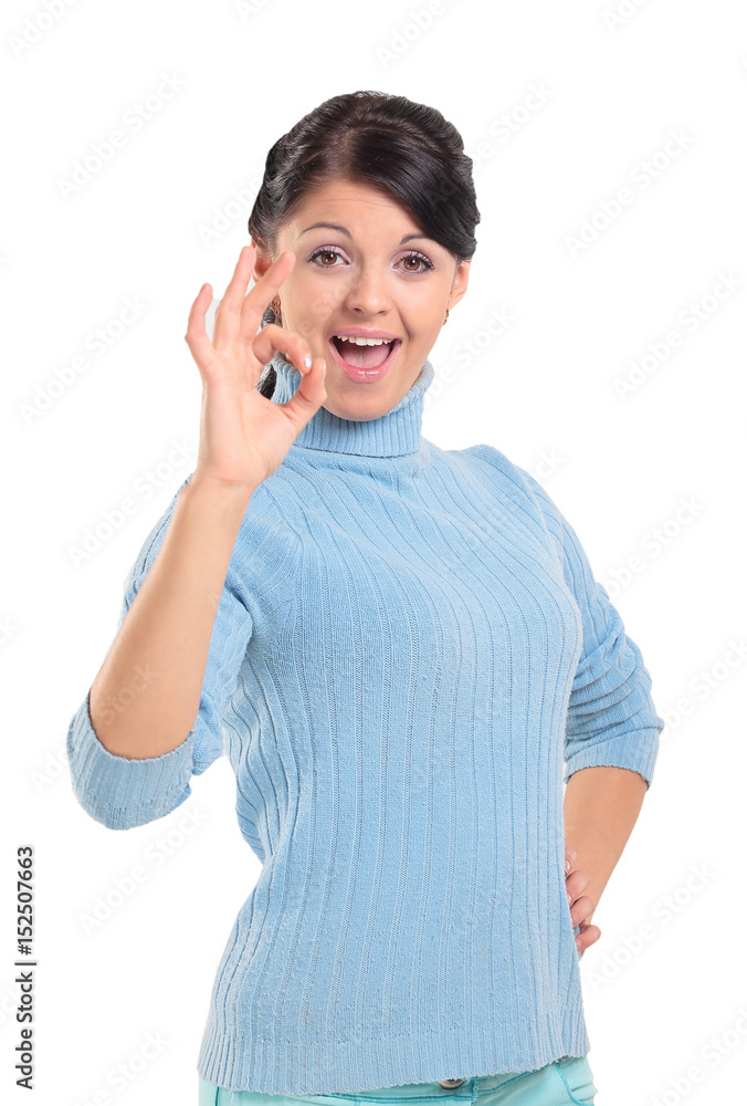 Attractive woman is showing okay sign with happiness. Attractive woman is showing okay sign with happiness.
