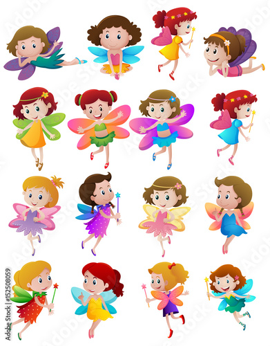 Many cute fairies with colorful wings