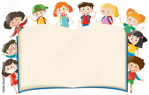 Background template with kids around book