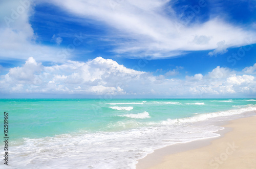 Miami tropical beach, blue sky and ocean, Florida, USA