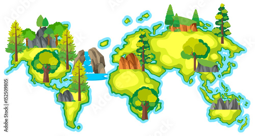 Map of the world with forest