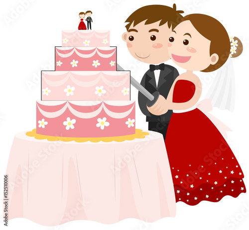 Bride and groom cutting wedding cake