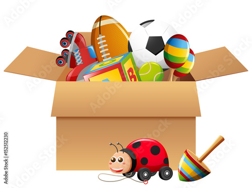 Different types of toys in box