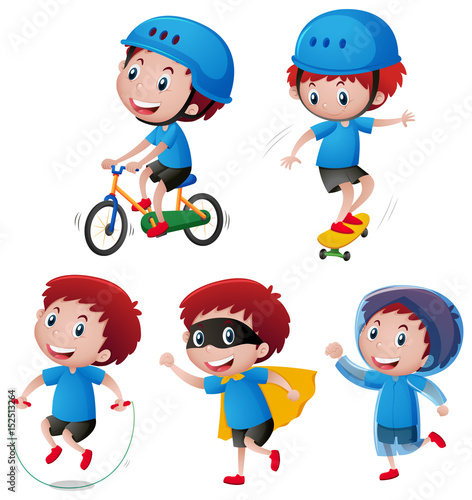 Little boy doing different activities