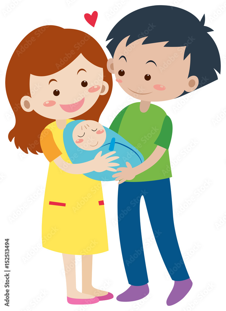 Family with parents and newborn baby