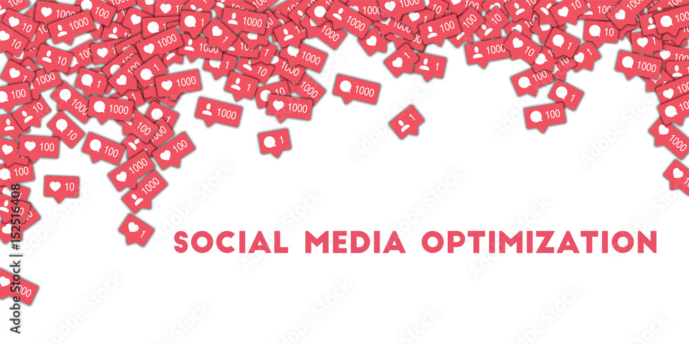 Social media optimization. Social media icons in abstract shape background with counter, comment and friend notification. Social media optimization concept in extraordinary vector illustration.