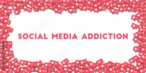 Social media addiction. Social media icons in abstract shape background with pink counter. Social media addiction concept in charming vector illustration.