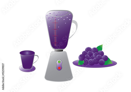 Blender with blueberries.Mixer with cocktail with fruit and blueberries in eps.