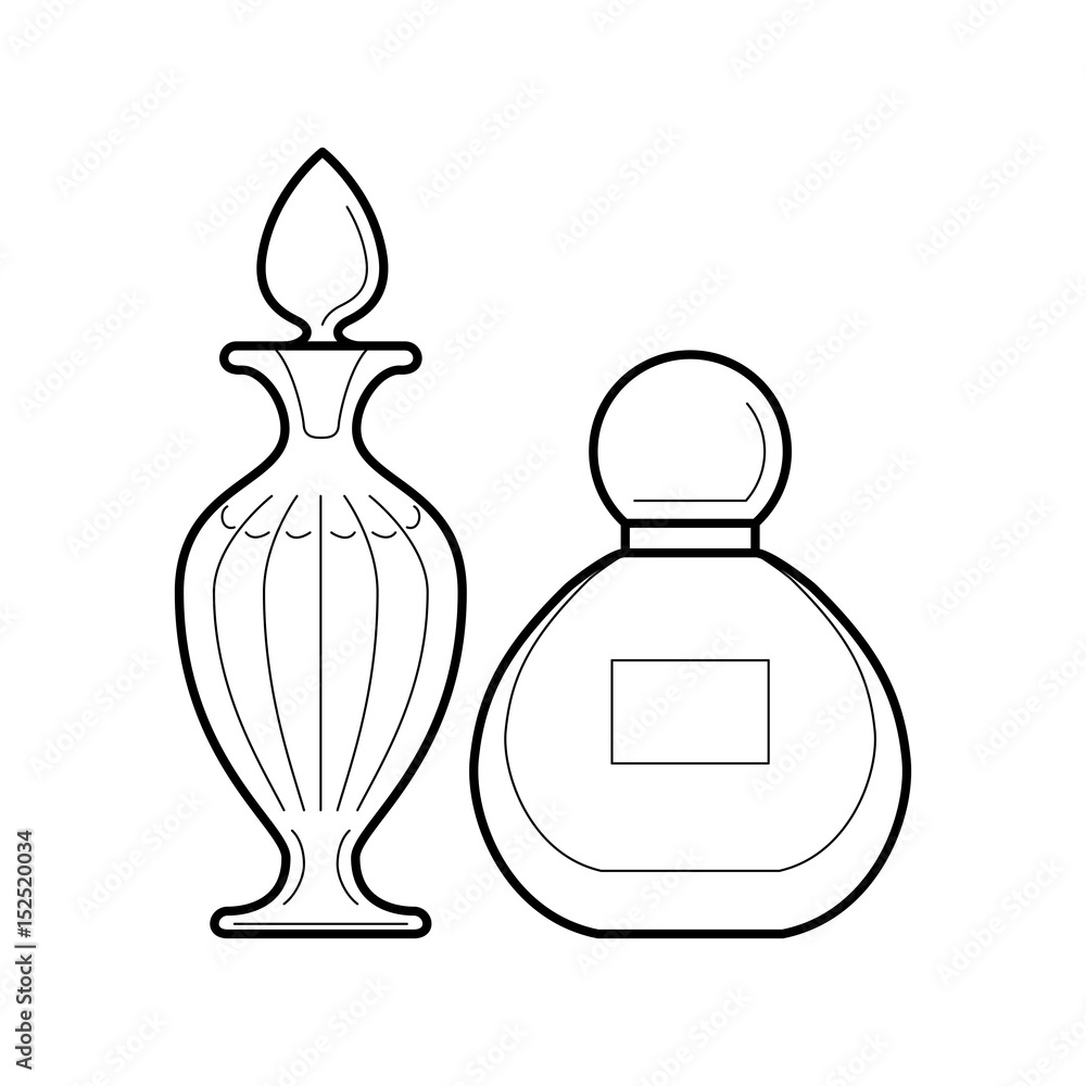 Set of perfume bottles, glass and decorative, luxury classic shape, elegant gift and romantic symbol, cosmetology and beauty concept, vector illustration Set of perfume bottles, glass and decorative, luxury classic shape, elegant gift and romantic symbol, cosmetology and beauty concept, vector illustration