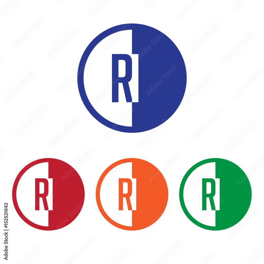 RI initial circle half logo blue,red,orange and green color RI initial circle half logo blue,red,orange and green color