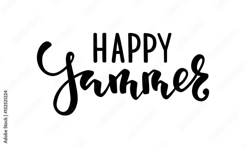 Happy Summer. Hand drawn calligraphy and brush pen lettering. design for holiday greeting card and invitation of seasonal summer holidays, summer beach parties, tourism and travel Happy Summer. Hand drawn calligraphy and brush pen lettering. design for holiday greeting card and invitation of seasonal summer holidays, summer beach parties, tourism and travel