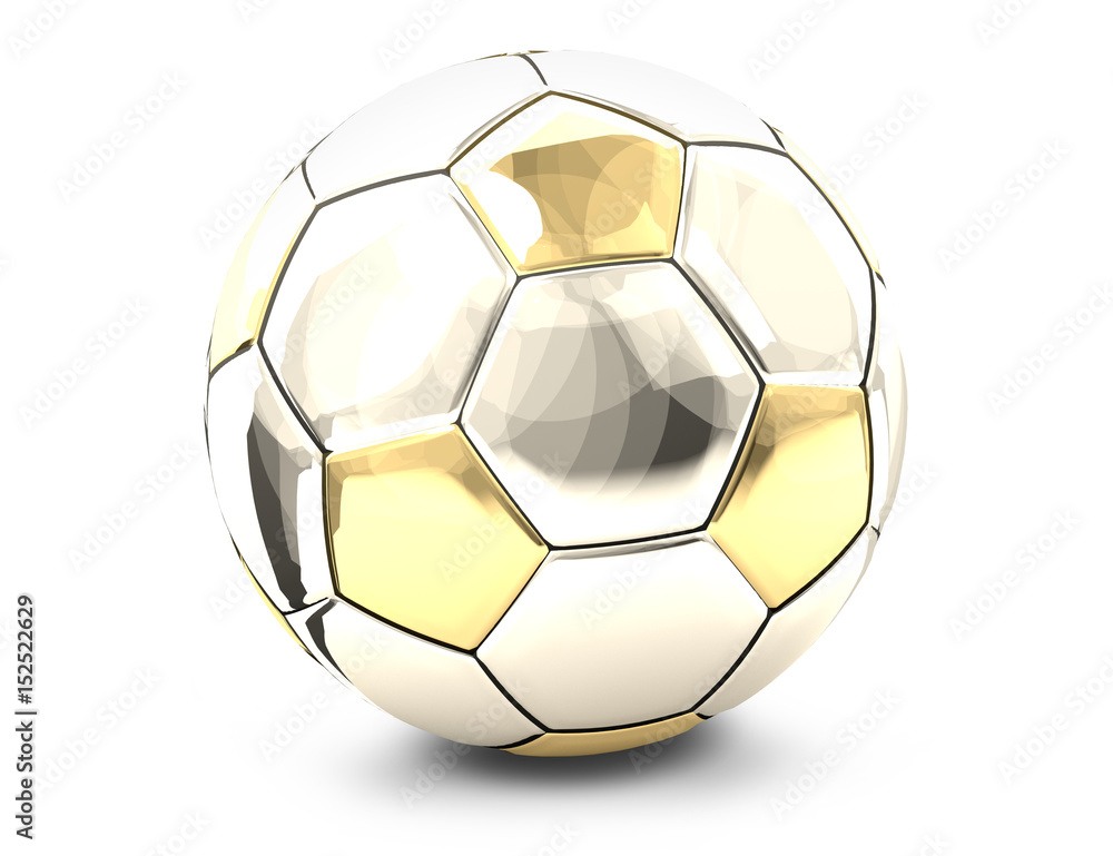 silver and golden metallic soccer football 3d rendering