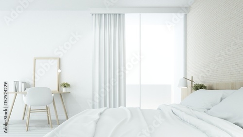 The interior minimal bedroom space in condominium and decoration white background - 3D Rendering