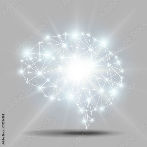 Glowing brain polygon with shiny light burst Vector
