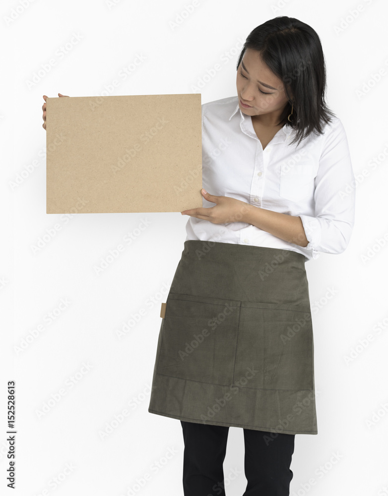 Woman Holding Cork Board Copy Space Concept
