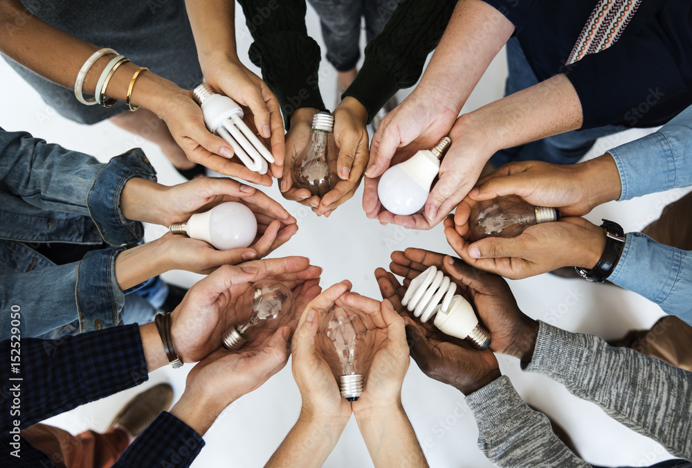 Εκτύπωση καμβά Hands Show Light Bulb Ideas Together Partnership
