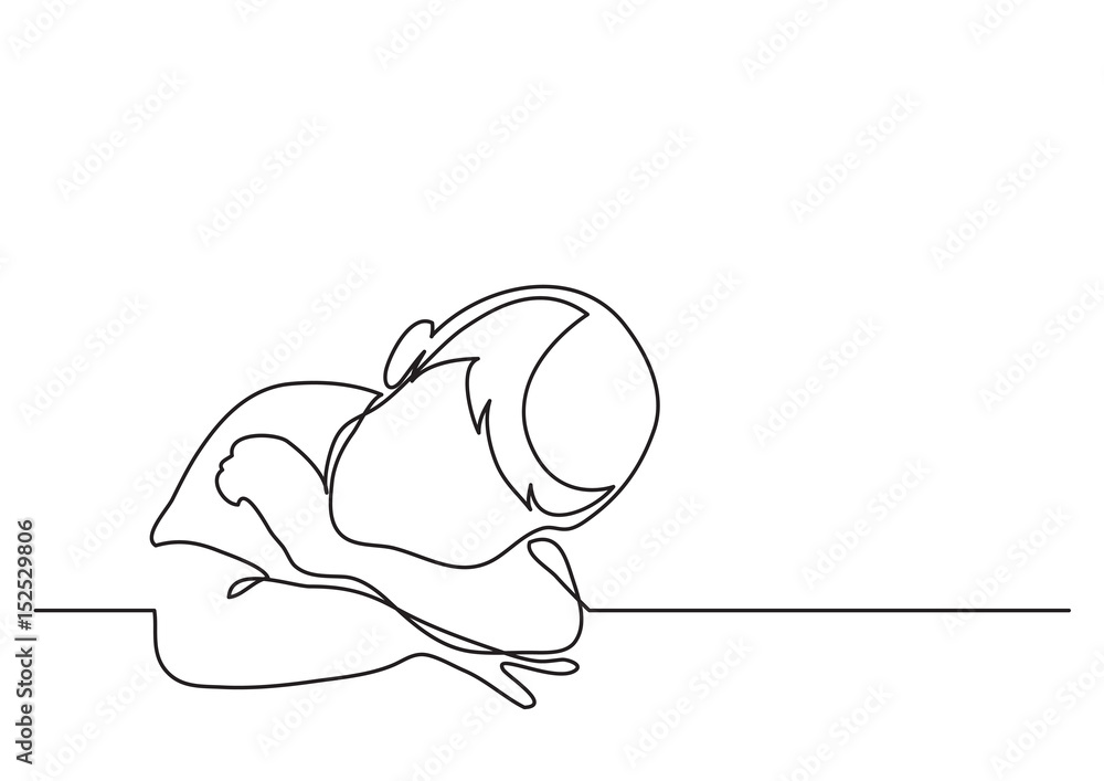 young boy dreaming leaning on desk - continuous line drawing young boy dreaming leaning on desk - continuous line drawing