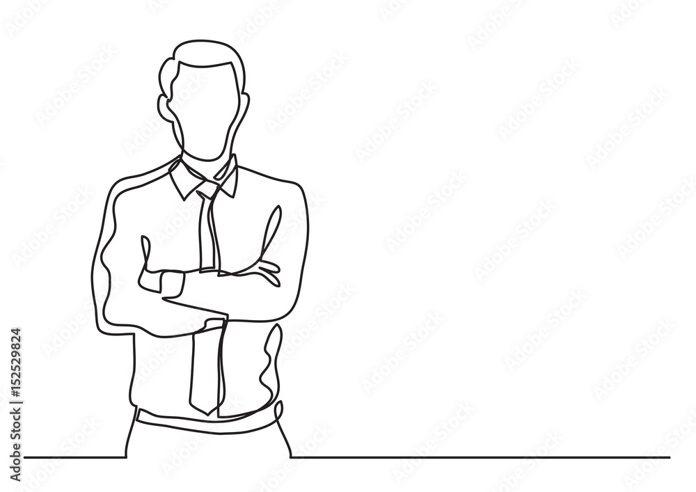 businessman standing crossing arms - continuous line drawing