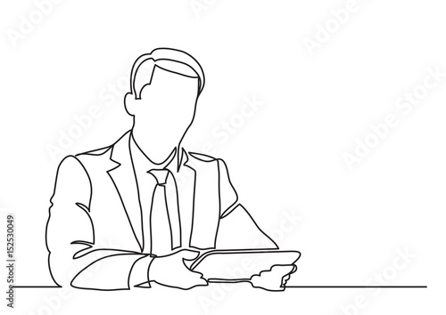 sitting businessman with tablet - continuous line drawing