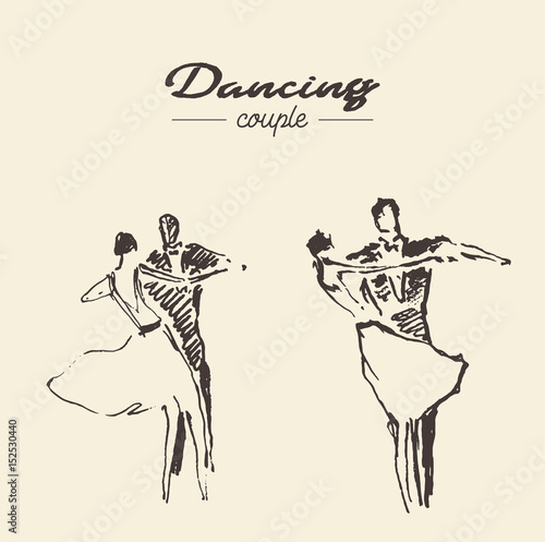 Set dancing couple draw vector illustration sketch