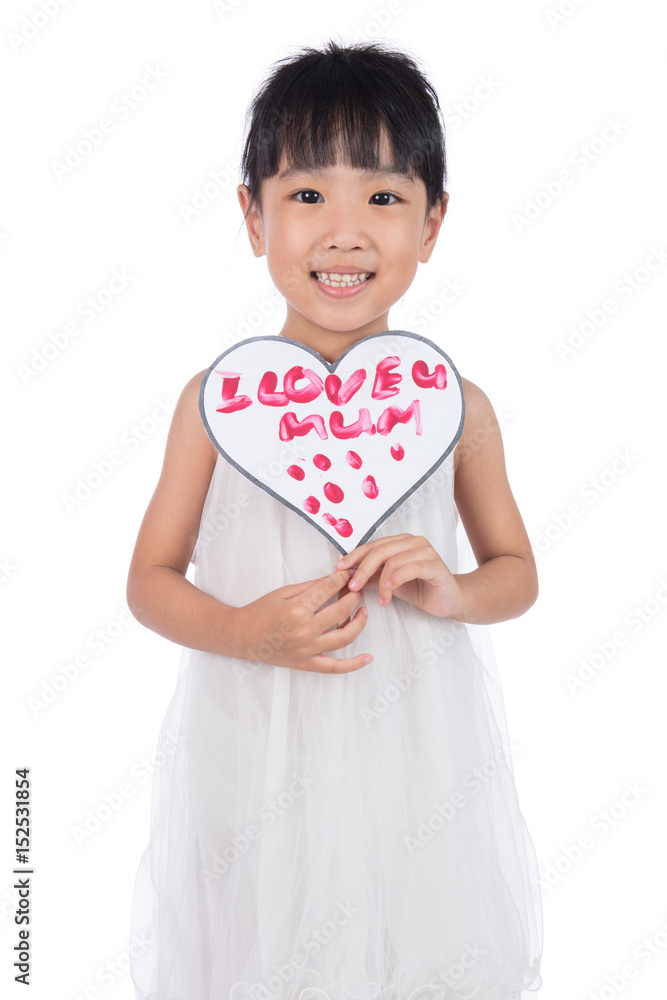 Asian Little Chinese Girl holding greeting card for mother's day Asian Little Chinese Girl holding greeting card for mother's day