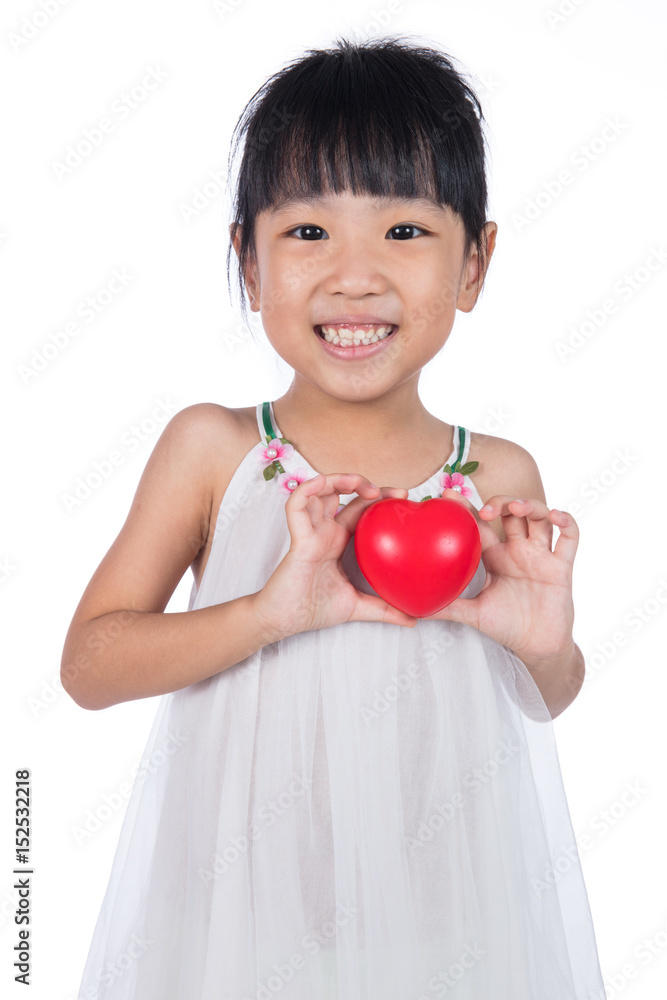 Asian Little Chinese Girl Holding Red Heart Asian Little Chinese Girl Holding Red Heart