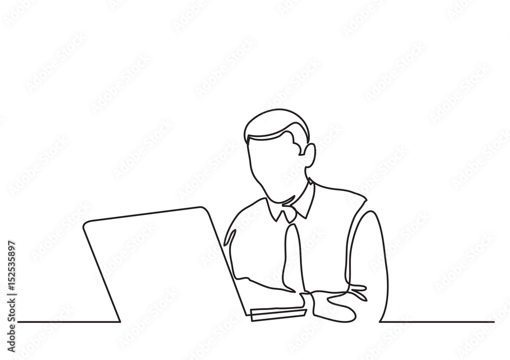businessman with laptop - continuous line drawing businessman with laptop - continuous line drawing