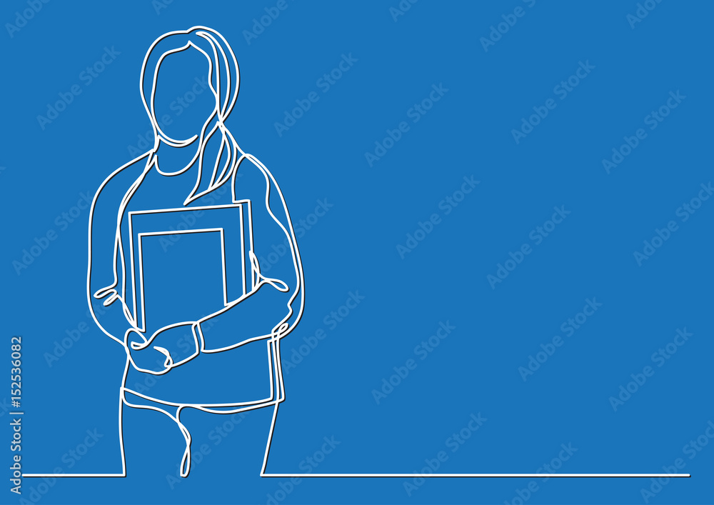 female student with books - continuous line drawing female student with books - continuous line drawing