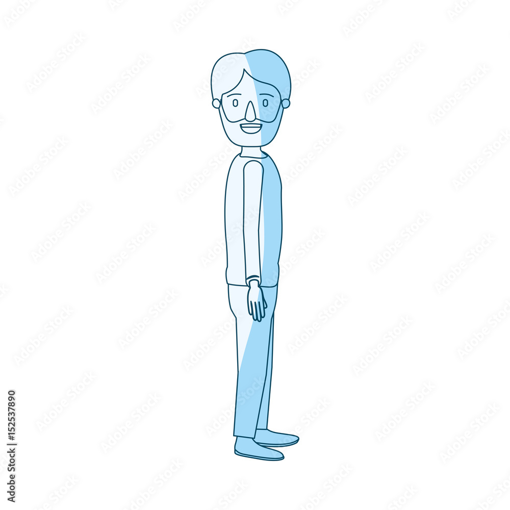 blue silhouette shading cartoon full body man bearded looking to side vector illustration