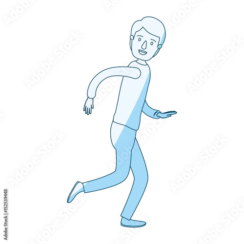 blue silhouette shading cartoon full body guy with hairstyle running vector illustration