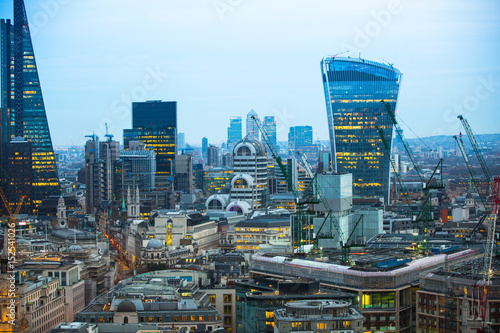 City of London business aria view at sunset. City of London the leading financial centre in the Europe. 