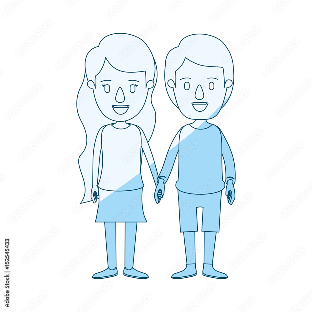 blue silhouette shading caricature full body couple in casual clothing vector illustration blue silhouette shading caricature full body couple in casual clothing vector illustration