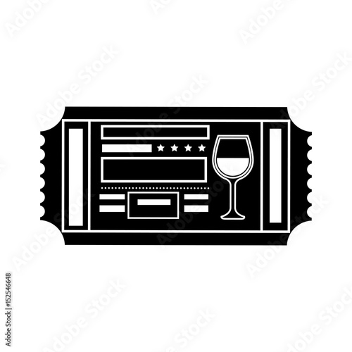 ticket with wineglasss icon over white background. vector illustration