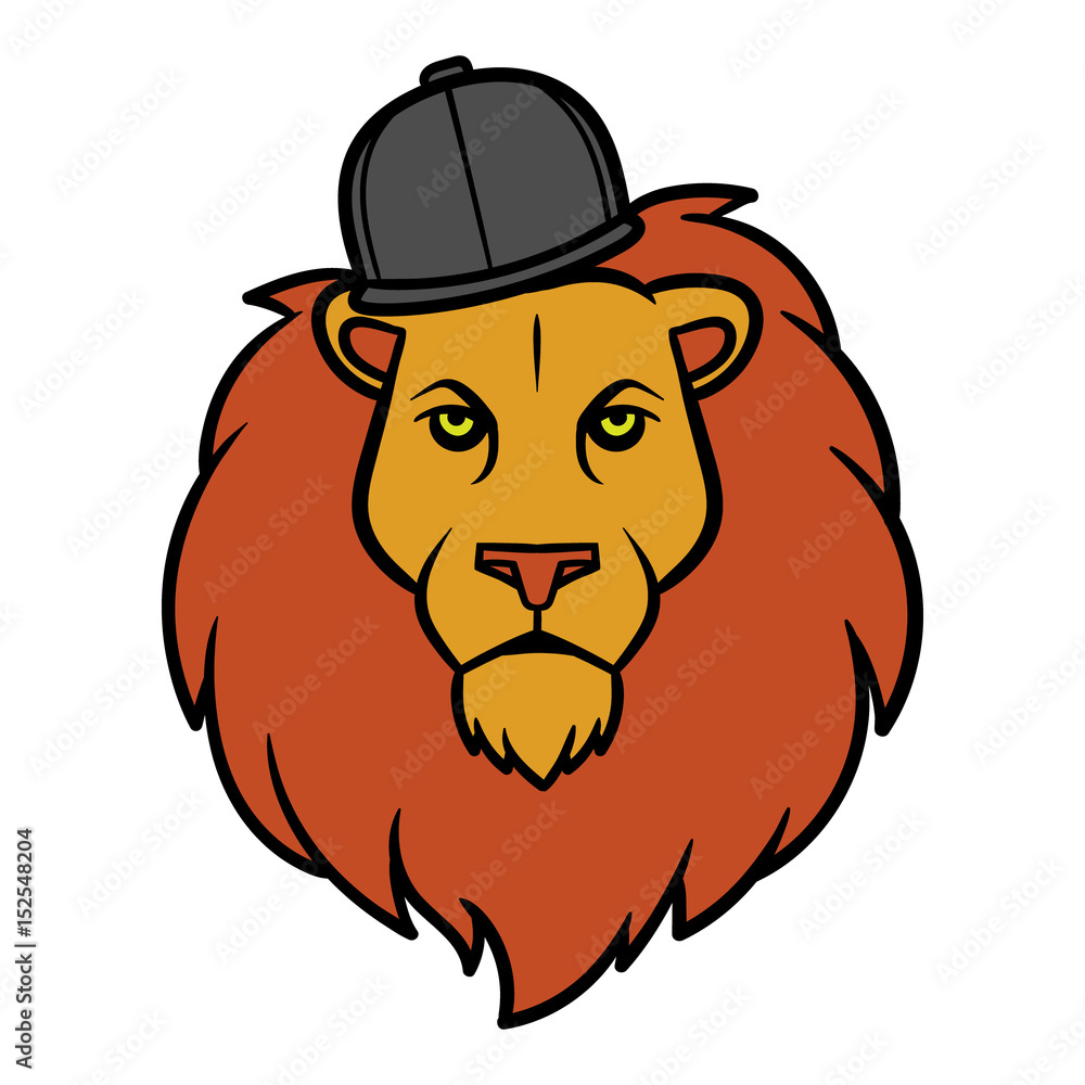 Cartoon Lion Wearing a Hat Vector Illustration Stock Vector | Adobe Stock