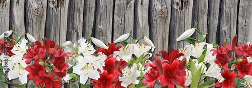 Fototapeta Naklejka Na Ścianę i Meble -   white and red lily on  wood background