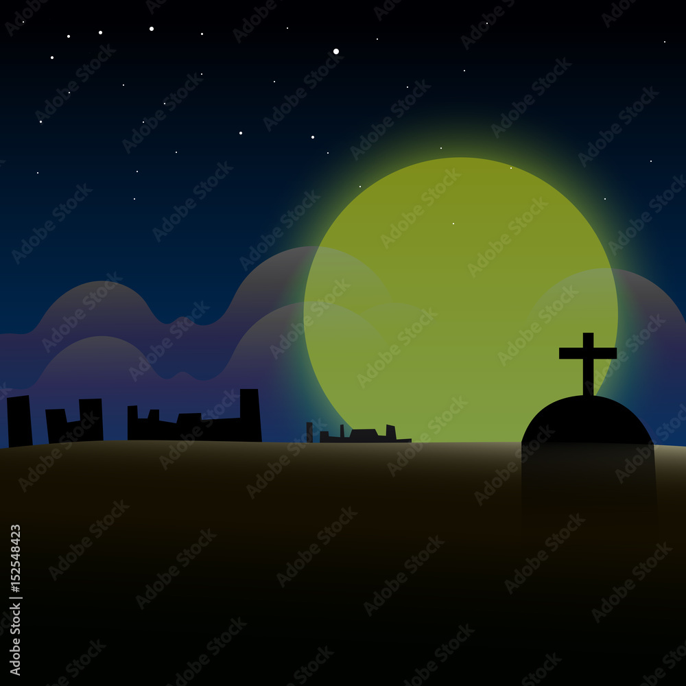 vector illustration of cartoon night full moon background