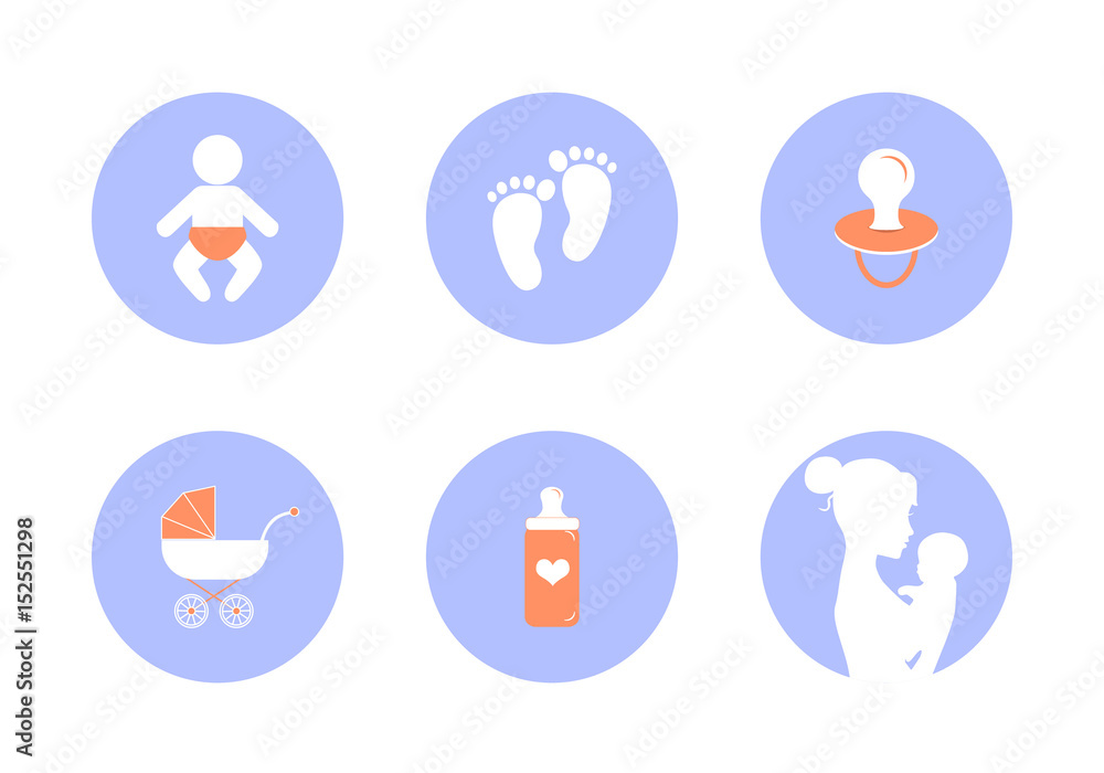 Vector icons on Maternity and child care. Graphics for applications. Caring for a newborn baby. Mother and child. Vector icons on Maternity and child care. Graphics for applications. Caring for a newborn baby. Mother and child.