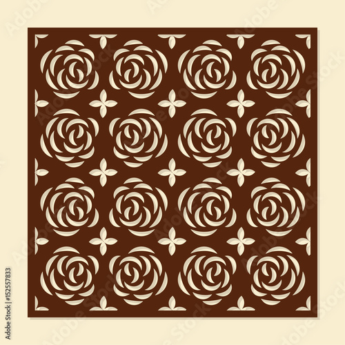 Rose flower, decorative pattern for laser cutting. Vector illustration.