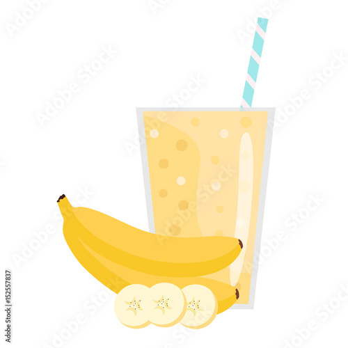. Banana smoothie. Organic fruit shake smoothie. Flat design. Vector illustration.