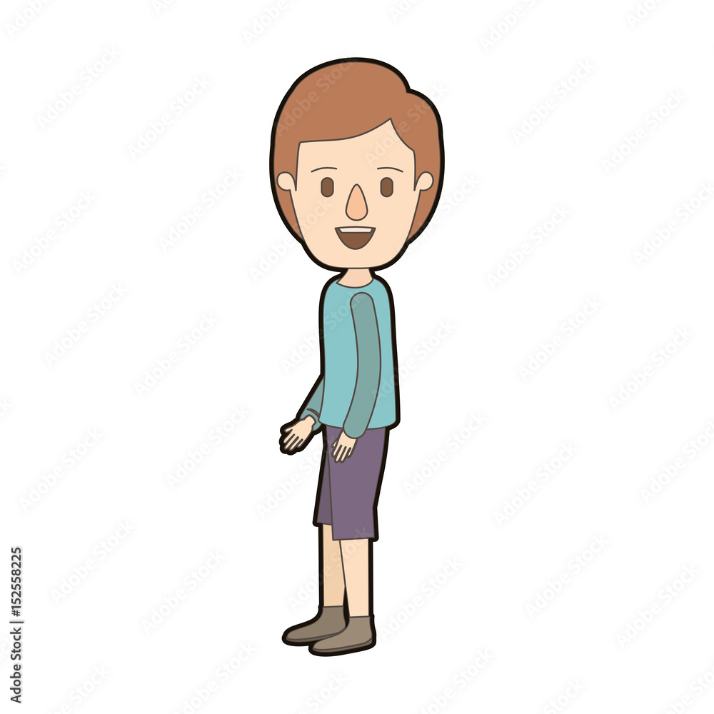 light color caricature thick contour side view full body guy with hairstyle vector illustration light color caricature thick contour side view full body guy with hairstyle vector illustration