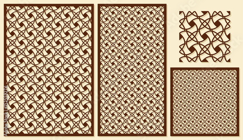 Set of decorative panels laser cutting. Template geometric pattern. The ratio of 2: 3, 1: 2, 1: 1, seamless. Vector illustration.